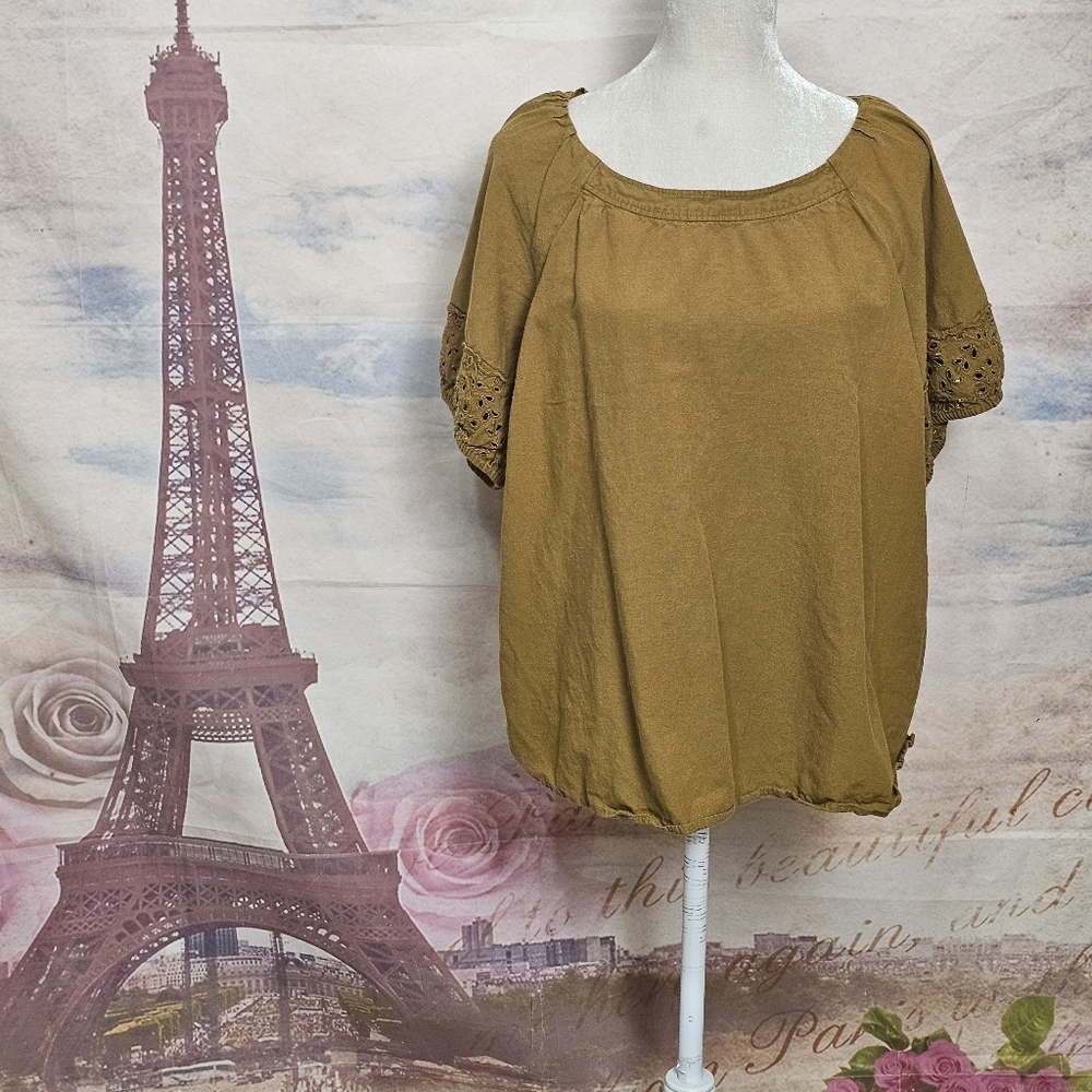 Old Navy Tan Blouse with Lace Sleeves